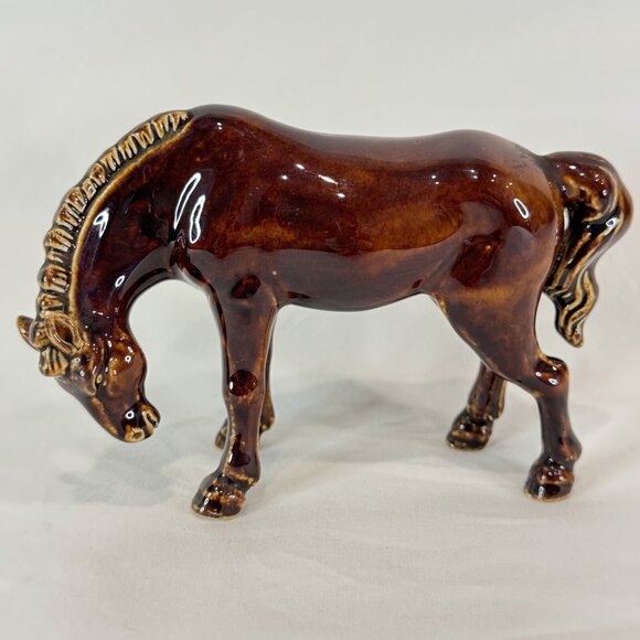 Vintage Rich Dark Brown Glazed Porcelain Horse Figurine - Picture 1 of 10